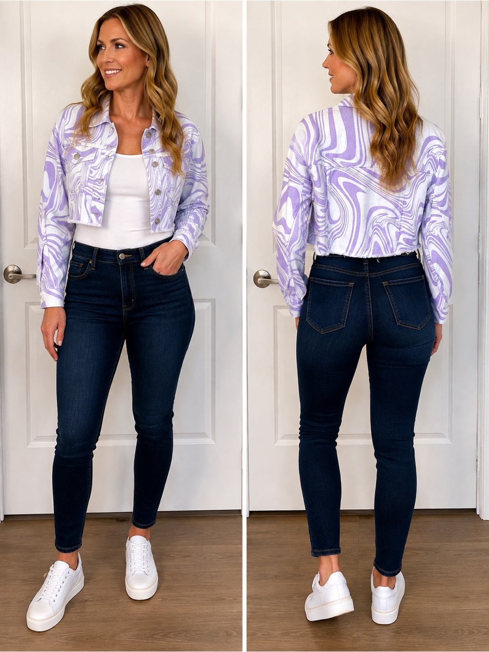 Women’s Lavender Swirl Denim Cropped Jacket - Signature 8